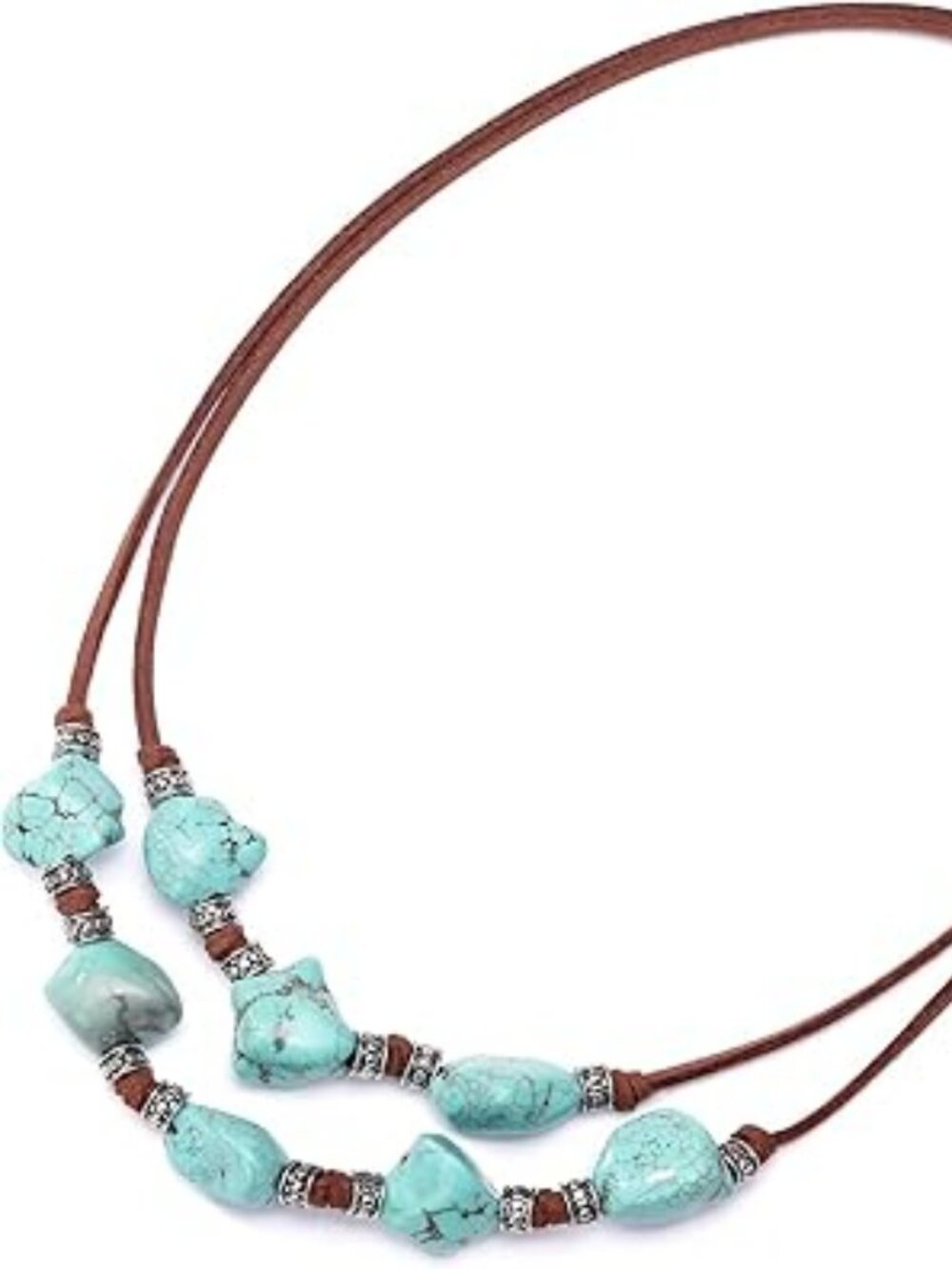 New Suede Turquoise Nuggets Necklace Handmade Boho Pendant Jewelry Trendy